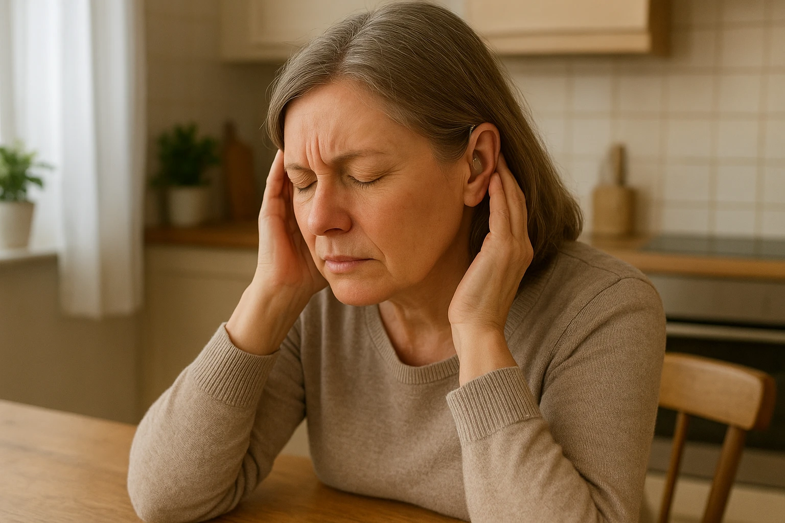 Mittelaufnahme einer mittelalten Person, die an einem K&uuml;chentisch sitzt und sich leicht die H&auml;nde an die Ohren legt (angedeuteter Tinnitus). Auf einem Ohr ist deutlich ein kleiner "Forgtin B&uuml;gel" zu erkennen. Authentische Alltagsszene, warmes Tageslicht, nat&uuml;rlicher Haushaltshintergrund, realistische Farben und Stimmungshausfotografie (reportage style).","Produktfotografie auf hellem Holzuntergrund: Der "Forgtin B&uuml;gel" liegt zusammen mit einer kleinen Bedienungsanleitung und einem Reinigungstuch. Scharfe Details, diffuse gleichm&auml;&szlig;ige Beleuchtung, neutrale warme Farbtemperatur, realistische Materialtexturen (Kunststoff/Metall), flache Lay-flat-Komposition f&uuml;r einen sachlichen Artikelbildstil.","Makroaufnahme: Zwei H&auml;nde montieren einen "Forgtin B&uuml;gel" an einem H&ouml;rger&auml;tek&ouml;rper. Fokus auf Mechanik und Material, sehr feine Details, studio&auml;hnliche weiche Beleuchtung, nat&uuml;rliche Farben, realistische Nahaufnahme (f&uuml;r erkl&auml;rende Detailansicht im Artikel).","Lifestyle-Bild: &Auml;ltere Person spaziert entspannt im Park, l&auml;chelt, tr&auml;gt dezent den "Forgtin B&uuml;gel" am Ohr. Goldenes sp&auml;tes Nachmittagslicht, nat&uuml;rliche Umgebung mit B&auml;umen, authentische Alltagssituation, warme und angenehme Farbtemperatur.","&Auml;rztezimmer-Szene zur Illustration von Tinnitus: Eine Person sitzt auf der Untersuchungsliege, ein HNO-Arzt zeigt auf eine schematische Tafel mit der Beschriftung 'Tinnitus', auf dem kleinen Tisch neben ihnen liegt ein exemplarischer 'Forgtin B&uuml;gel'. N&uuml;chterne, professionelle Beleuchtung, klare Komposition, realistische und vertrauensw&uuml;rdige Atmosph&auml;re."} PMID:0.21.26.0.12.0.0.0.0.0.0.0.0.0.0.0.0.0.0.0.0.0.0.0.0.0.0.0.0.0.0.0.0.0.0.0.0.0.0.0.0.0.0.0.0.0.0.0.0.0.0.0.0.0.0.0.0.0.0.0.0.0.0.0.0.0.